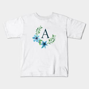 Floral Monogram A Pretty Blue Flowers Kids T-Shirt